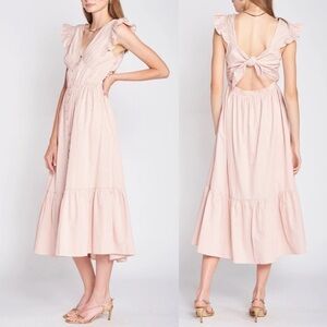 EN SAISON IDA STRIPED MIDI DRESS Pink White L